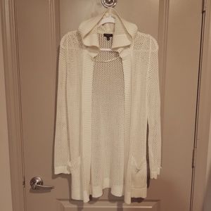 Talbots White Wide Knit Hooded Cardigan